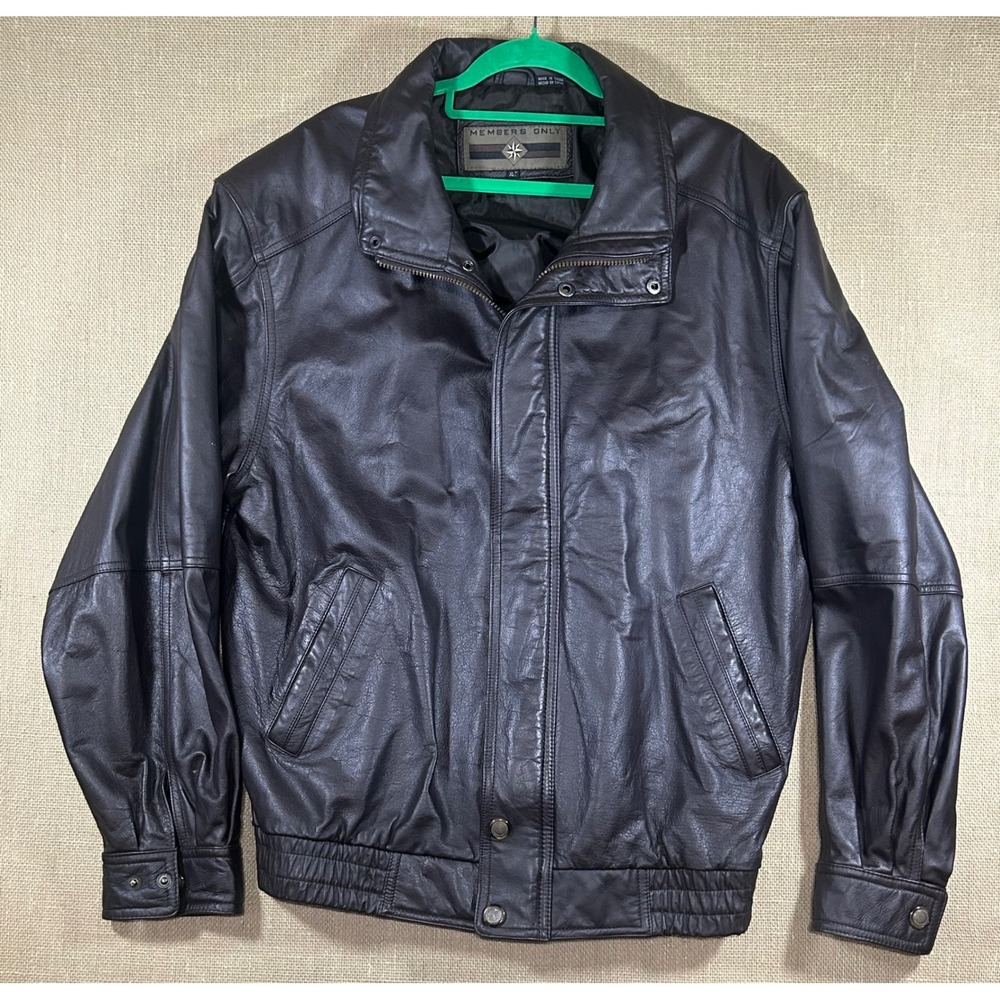 Vtg Members Only Leather Bomber Jacket Mens XLT Dark Brown Cowhide Retro 90s